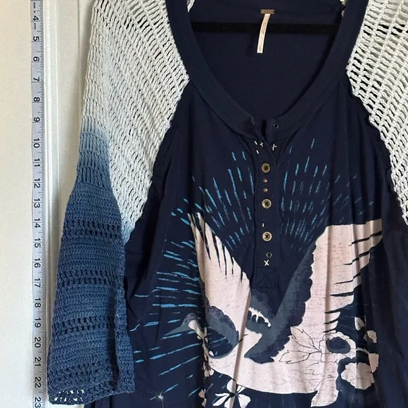 LG- Free People Navy Blue Women's Top with Bird Design - Picture 4 of 10